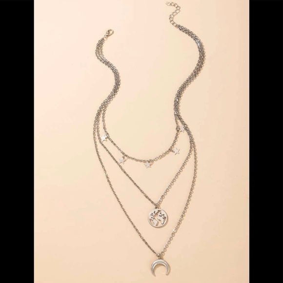 Silver Crescent Moon Layered Necklace - Picture 6 of 11